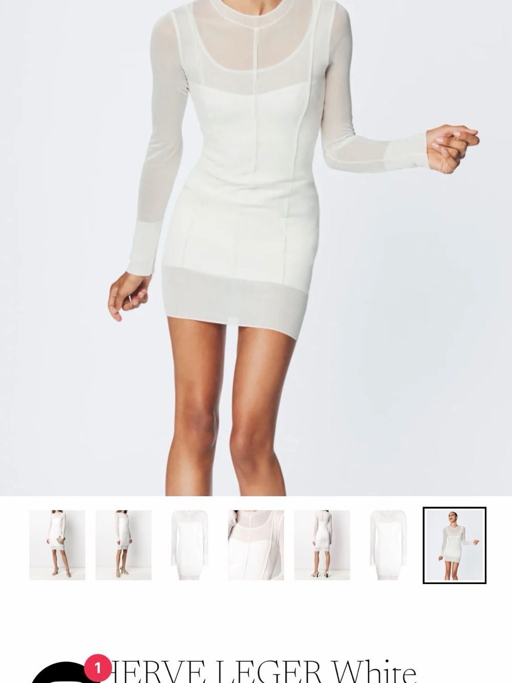 Herve Leger White Long Sleeve Sheer Yoke Bodycon Dress